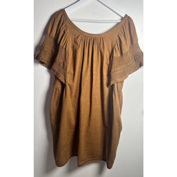 OLD NAVY Flutter-Sleeve 100% Cotton Mini Swing Crochet Dress Plus Size 2X Mocha - Picture 6 of 13